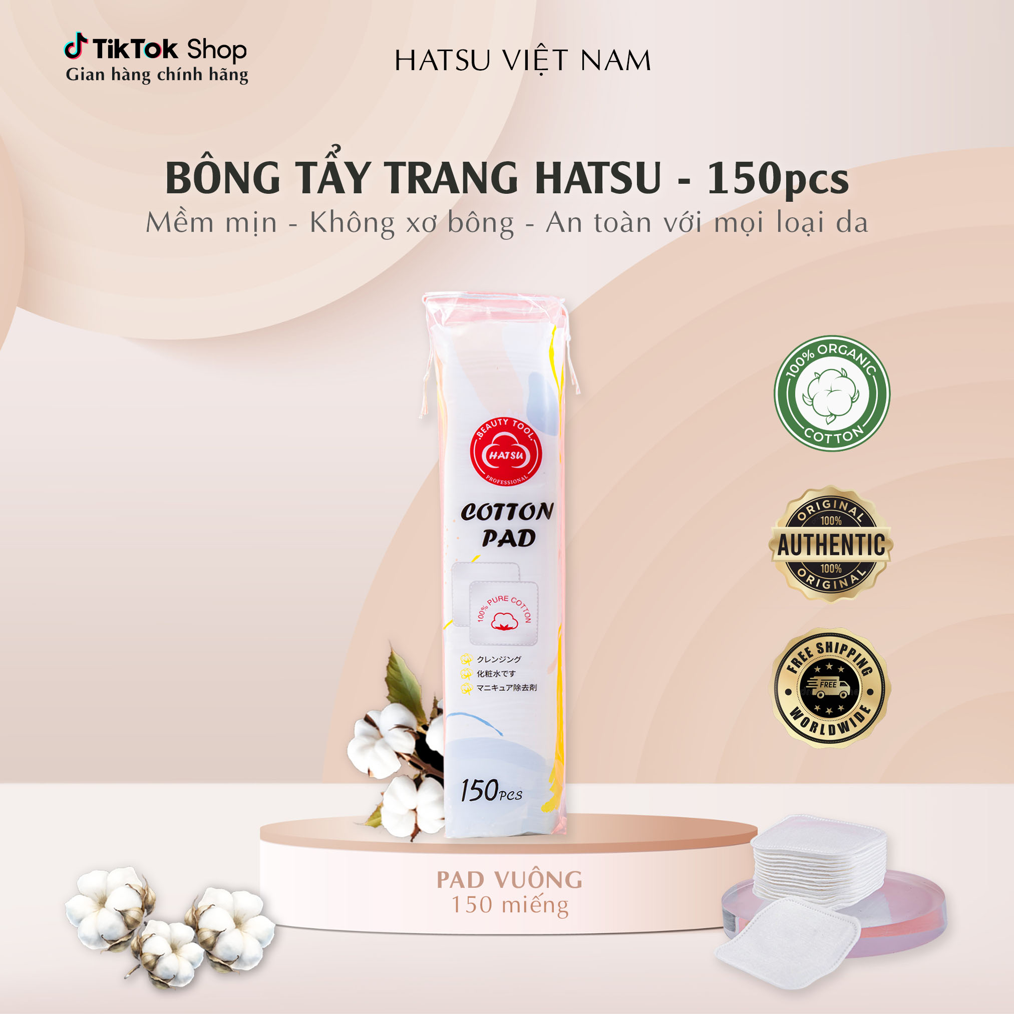 Bông Tẩy Trang Cotton Pad Vuông 6*6 -  Mềm mại cho mọi loại da